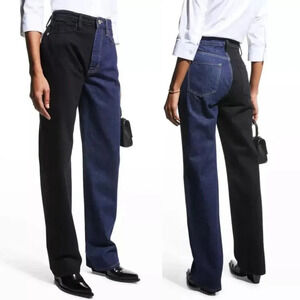 New! Frame Le Jane High Rise Two Tone Straight Fit Jeans nwot 22281